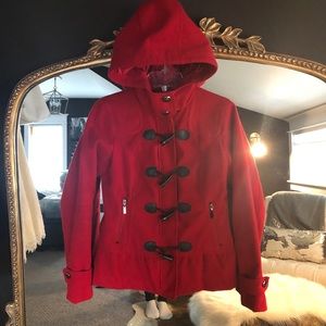 Red peplum hooded peacoat